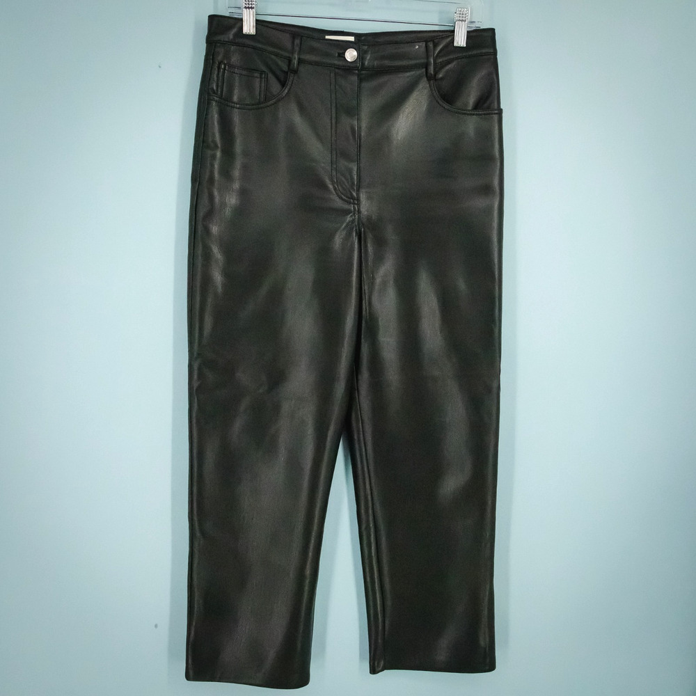 Wilfred Aritzia Size 10 Black Melina Cropped Faux Leather Straight Leg Pants